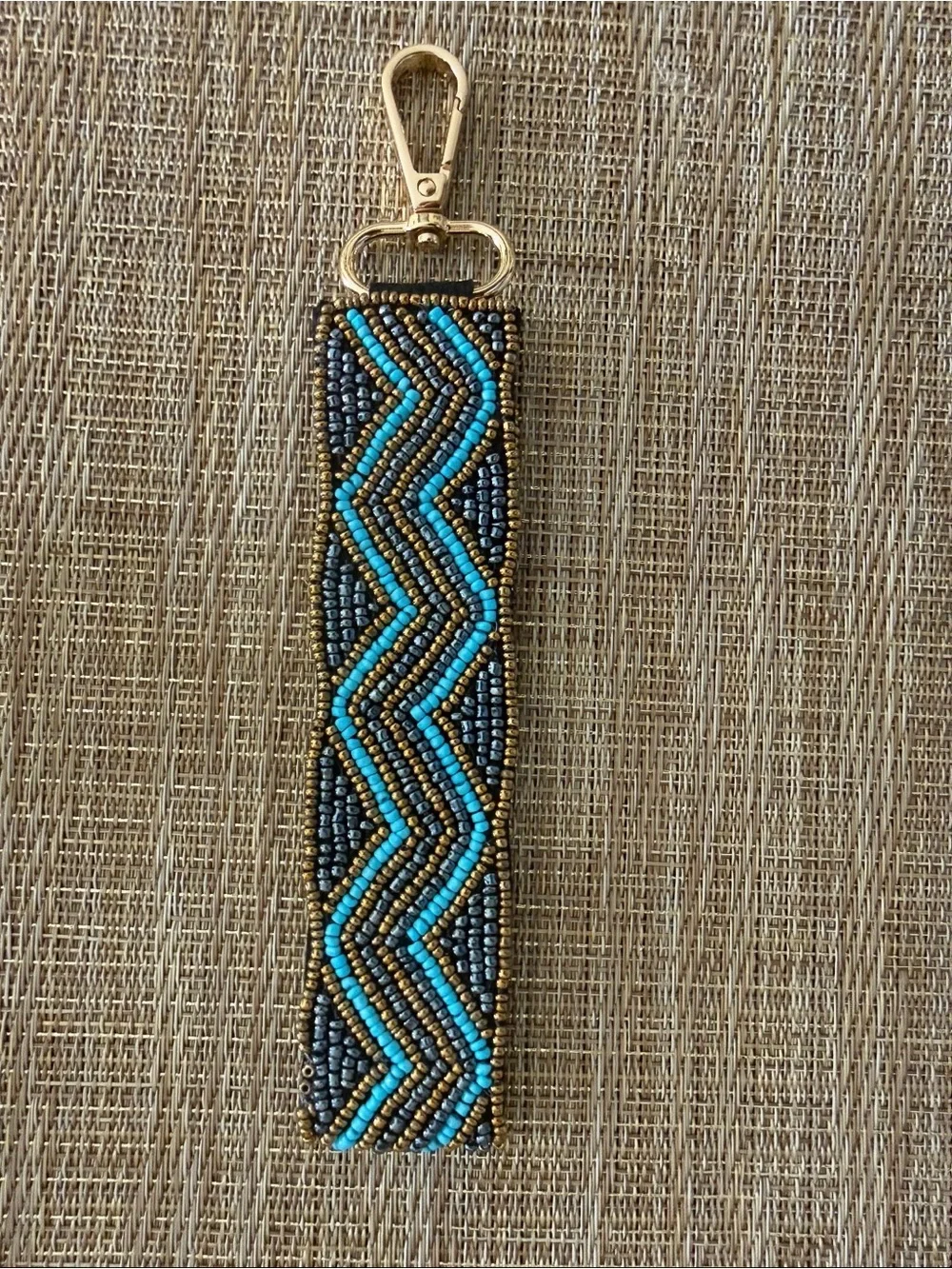 Beaded Evil Eye Wristlet Keychain - Turquoise, Black & Gold